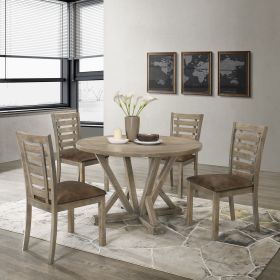 5pcs Table Set Round Dining Table Solid Wood Modern Farmhouse Rustic Look Distressed Look