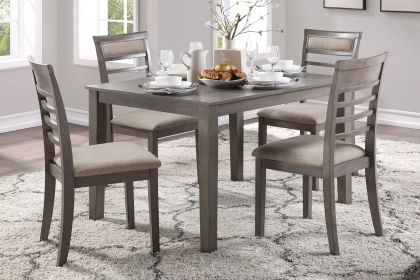 Beautiful Gray Finish 5pc Dining Set Table and 4 Side Chairs Set Fabric Upholstery Wooden Furniture Kitchen Dining Set