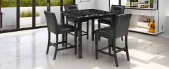 TOPMAX 5-Piece Kitchen Table Set Faux Marble Top Counter Height Dining Table Set with 4 PU Leather-Upholstered Chairs, Black