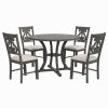 TREXM 5-Piece Round Dining Table and Chair Set with Special-shaped Legs and an Exquisitely Designed Hollow Chair Back for Dining Room (Gray)